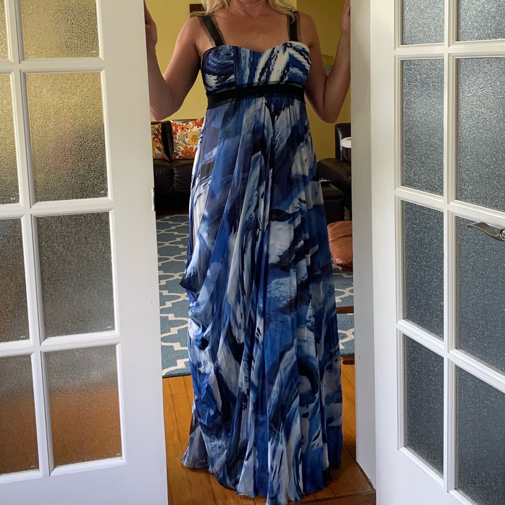 BCBG Max Azria Blue & white chiffon draped dress